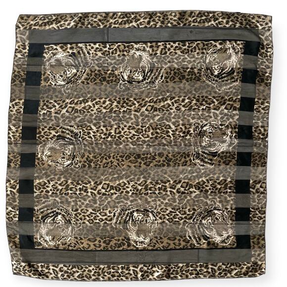 Tiger leopard animal print scarf, Large brown black square shawl, throw, or wrap - Picture 1 of 5